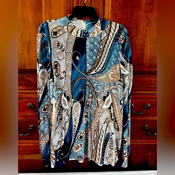 Chicos Blue Print Top Sz 2 - Picture 1 of 8